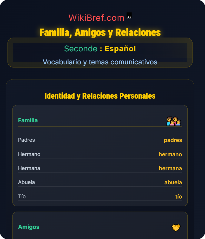 Identidad y relaciones personales Vocabulario y temas comunicativos