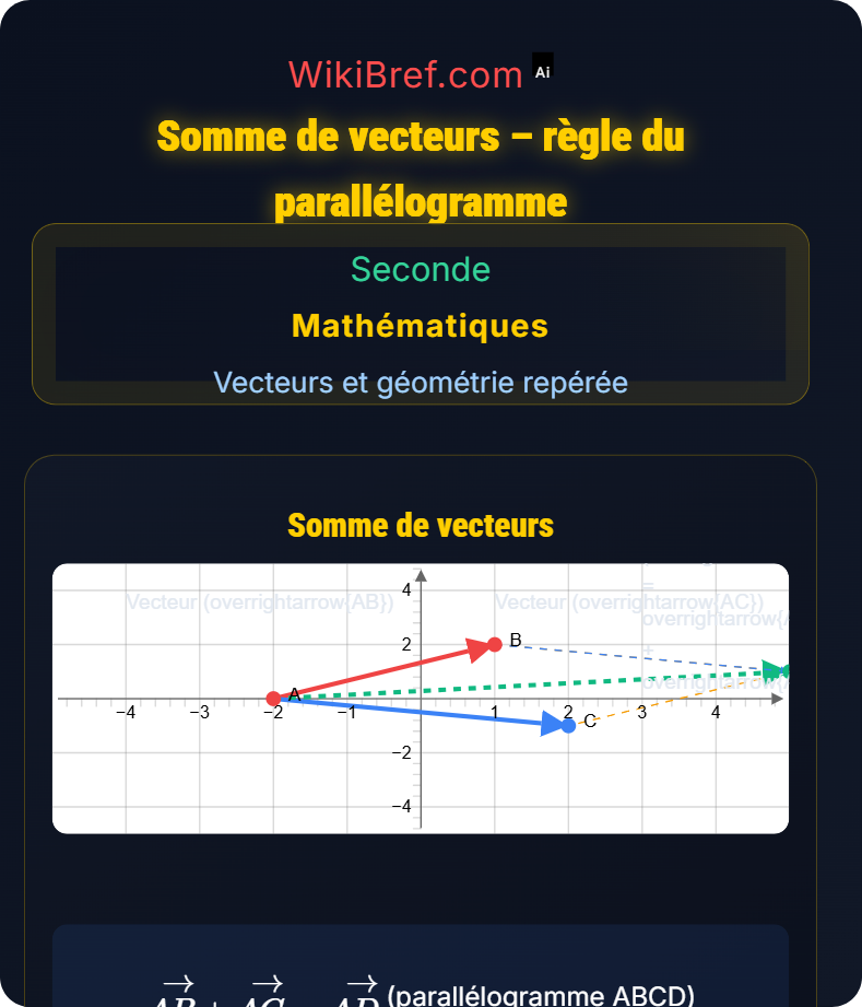 Opérations sur les vecteurs Vecteurs et géométrie repérée