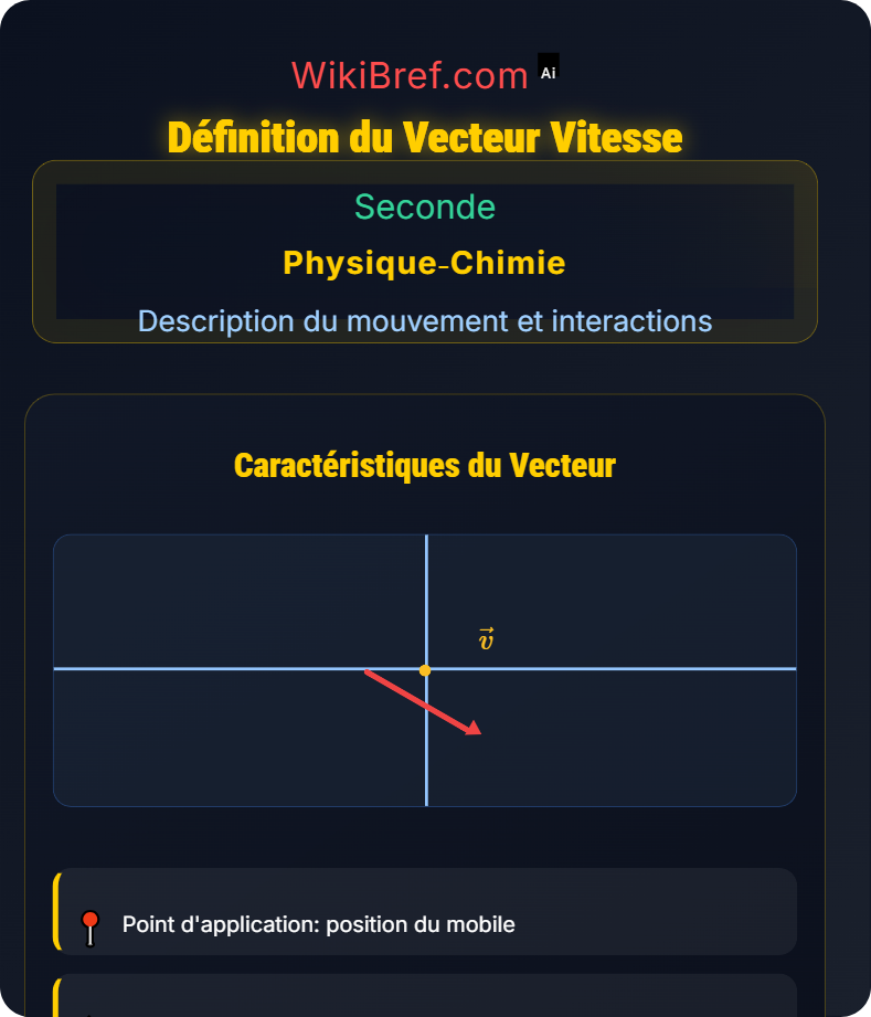 Représentation d’un vecteur vitesse Description du mouvement et interactions