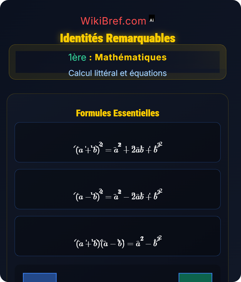 Manipulations algébriques Calcul littéral et équations