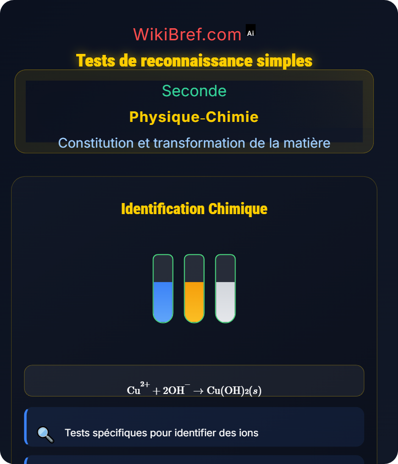 Identification d'une espèce chimique Constitution et transformation de la matière