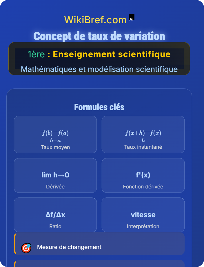 Concept de taux de variation Variation instantanée et nombre dérivé