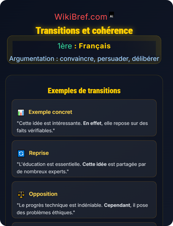 Transitions et cohérence Produire un texte argumentatif