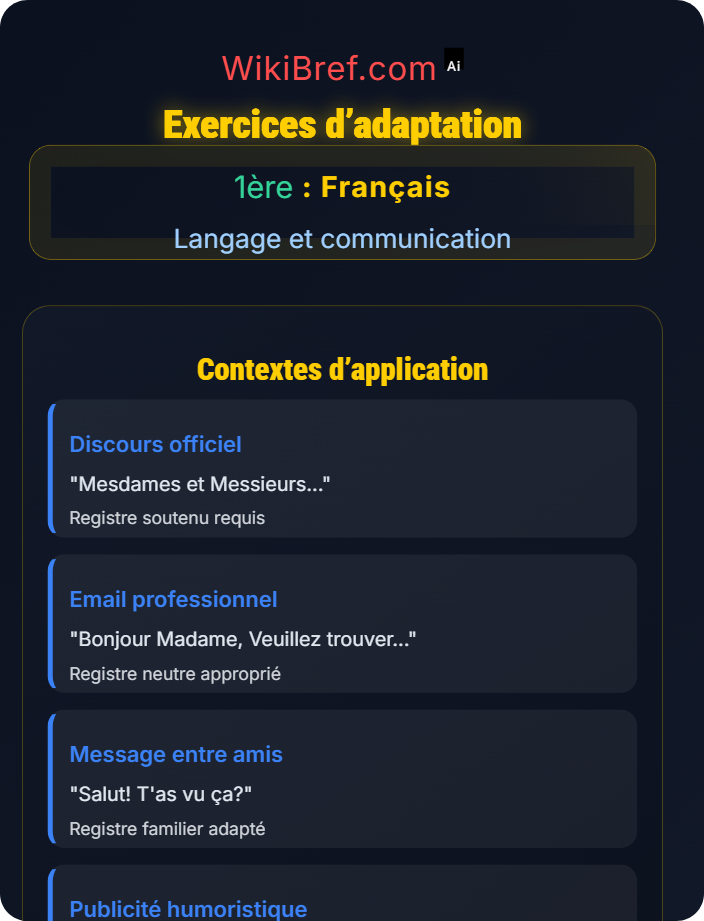 Exercices d’adaptation Les registres et styles