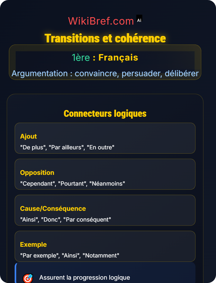 Transitions et cohérence Produire un texte argumentatif