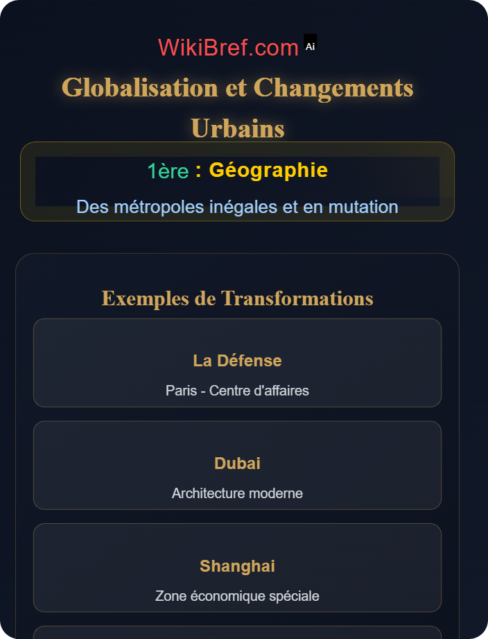 Mondialisation et transformations urbaines Mutations des espaces métropolitains