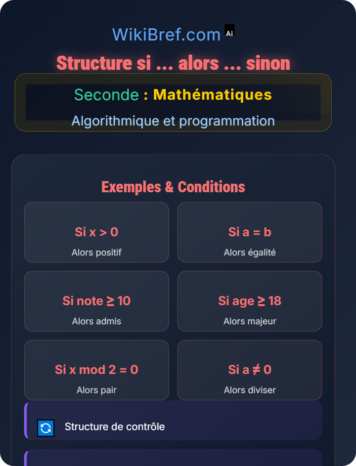 Structure si ... alors ... sinon Instructions conditionnelles