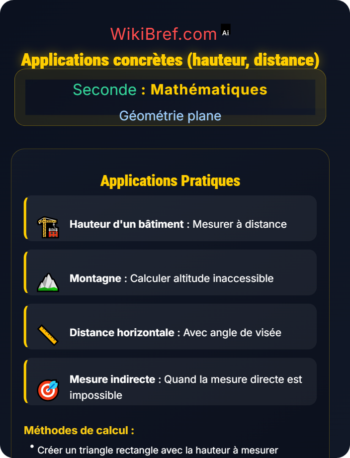 Applications concrètes (hauteur, distance) Trigonométrie dans le triangle rectangle