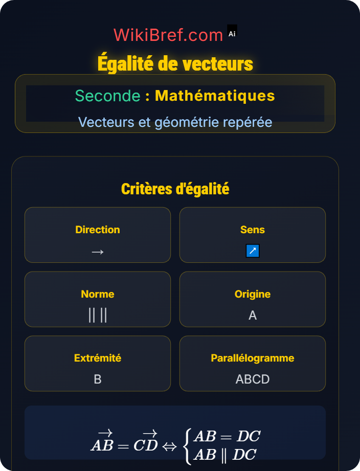Égalité de vecteurs Vecteurs du plan