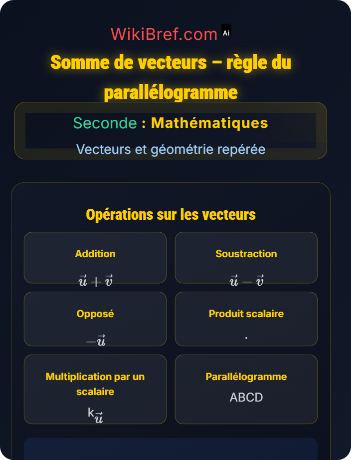 Somme de vecteurs – règle du parallélogramme Opérations sur les vecteurs