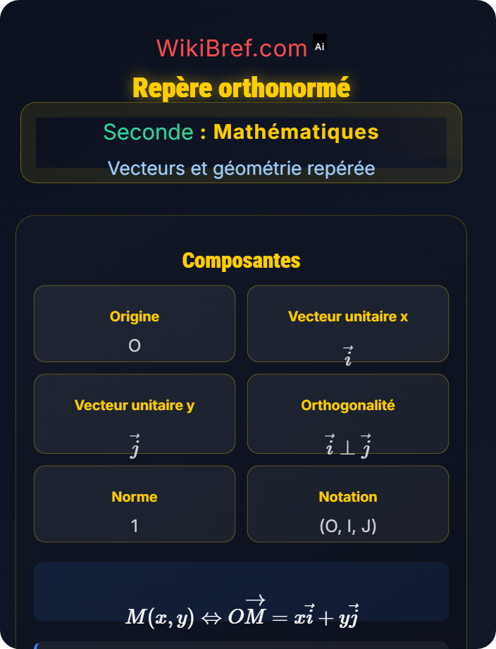 Repère orthonormé Repère du plan