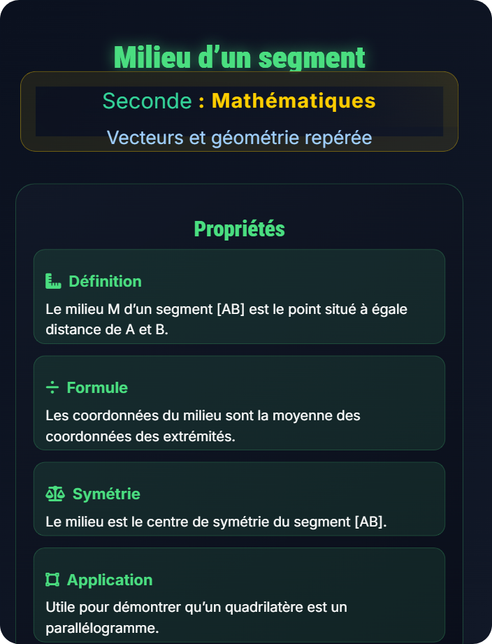 Milieu d’un segment – coordonnées Milieu – distance – équation de droite