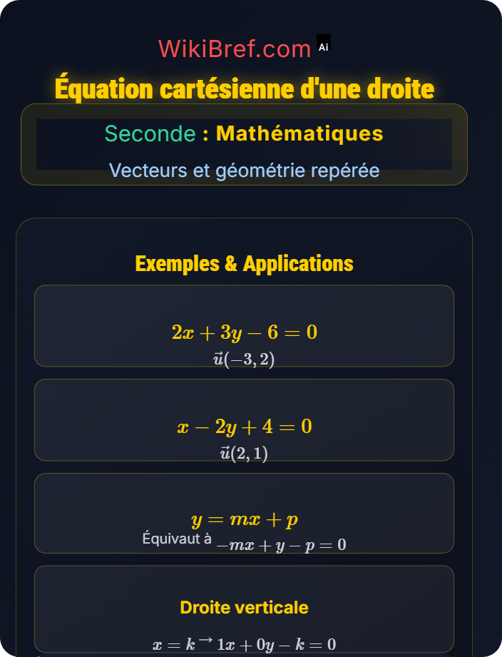 Équation cartésienne d’une droite Milieu – distance – équation de droite