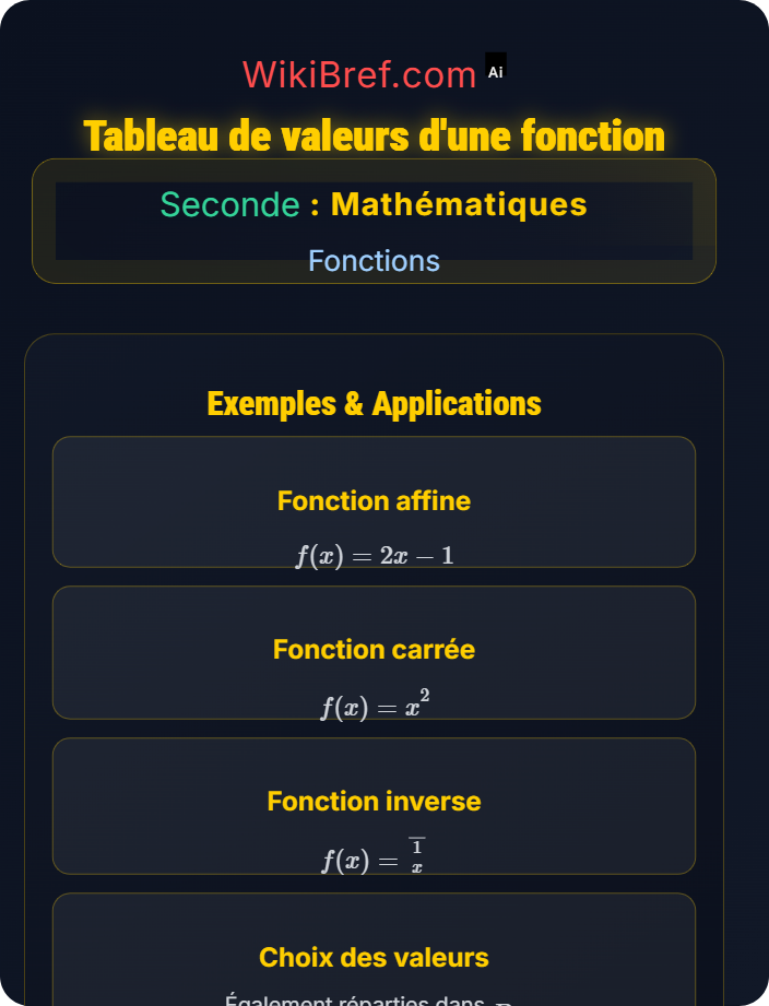 Tableau de valeurs Notion de fonction