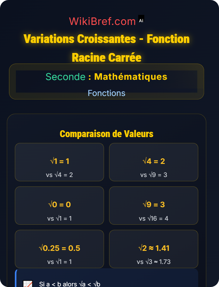 Variations croissantes Fonction racine carrée
