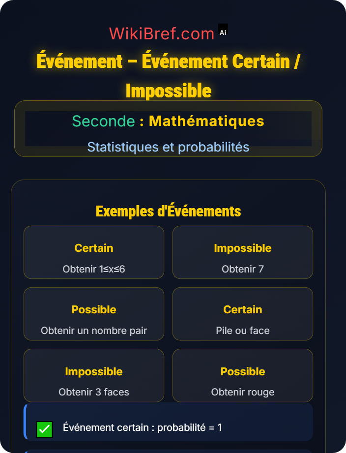 Événement – événement certain / impossible Vocabulaire des probabilités