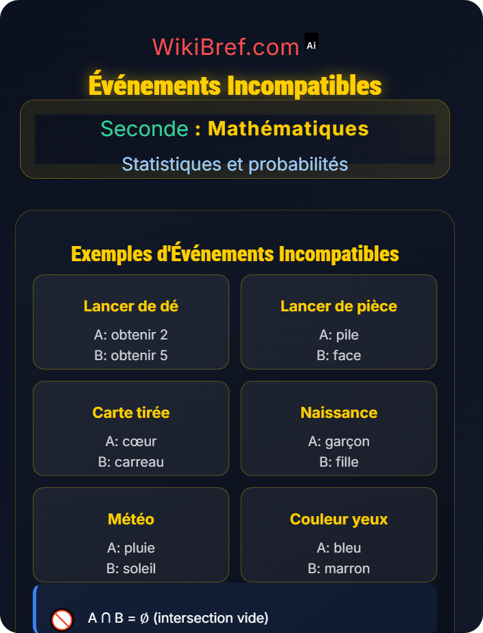 Événements incompatibles Vocabulaire des probabilités