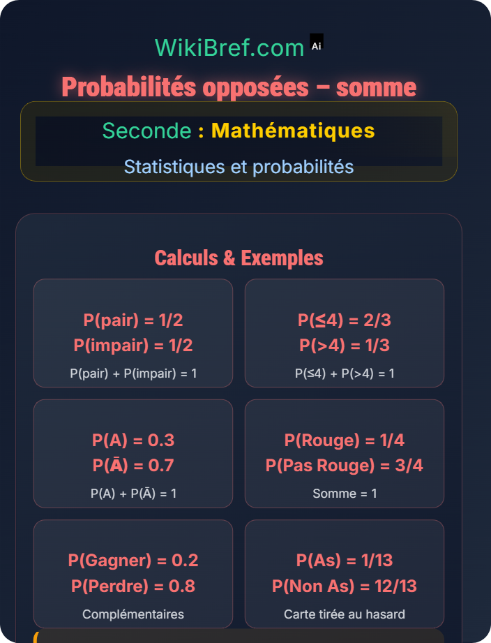 Probabilités opposées – somme Calcul des probabilités