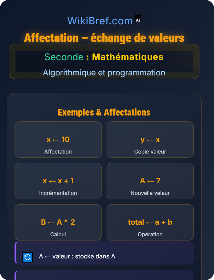 Affectation – échange de valeurs Variables et affectation