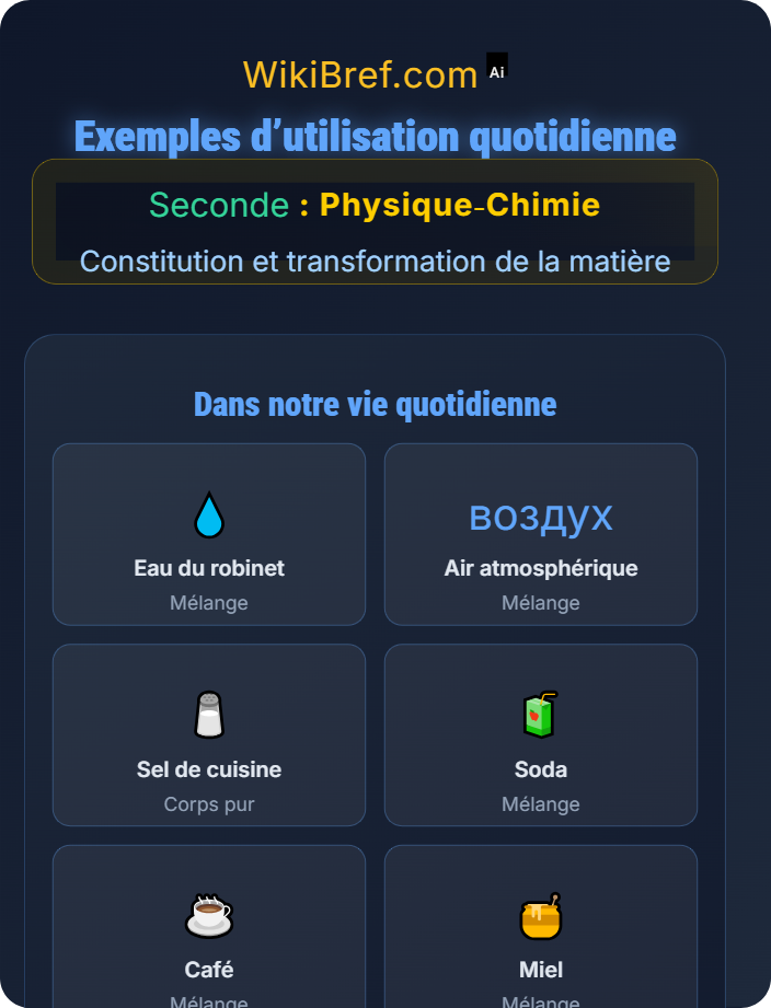 Exemples d’utilisation quotidienne Corps purs et mélanges