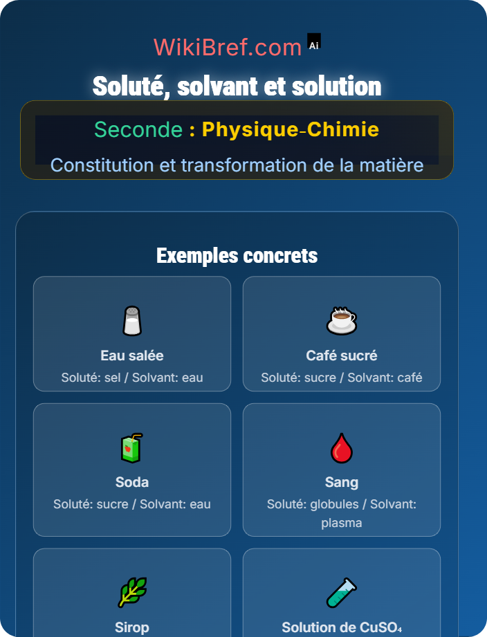 Soluté, solvant et solution Composition d'un mélange et solutions aqueuses