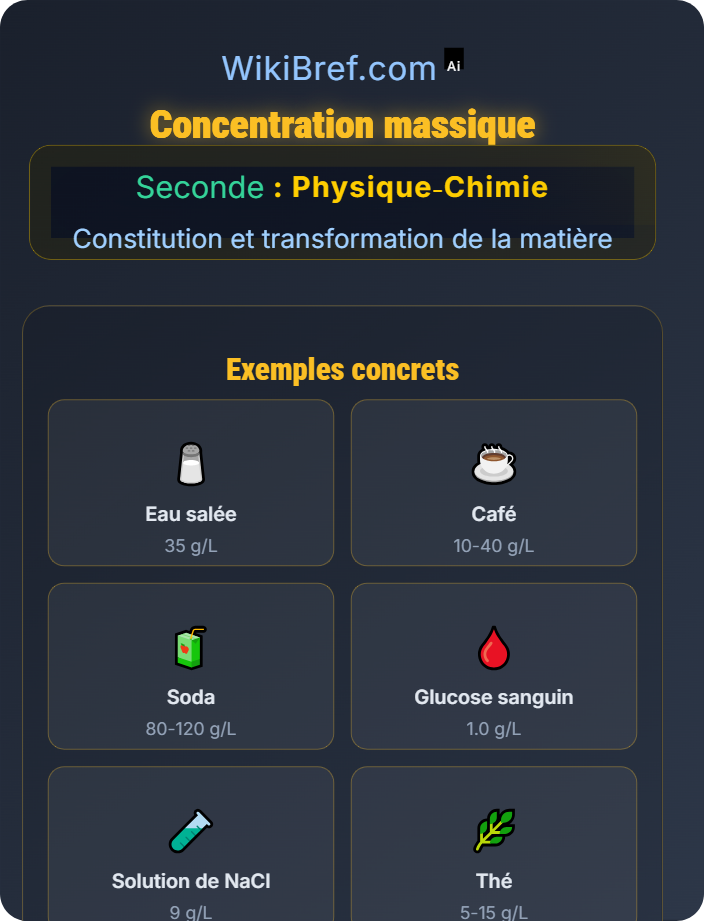 Concentration massique Composition d'un mélange et solutions aqueuses