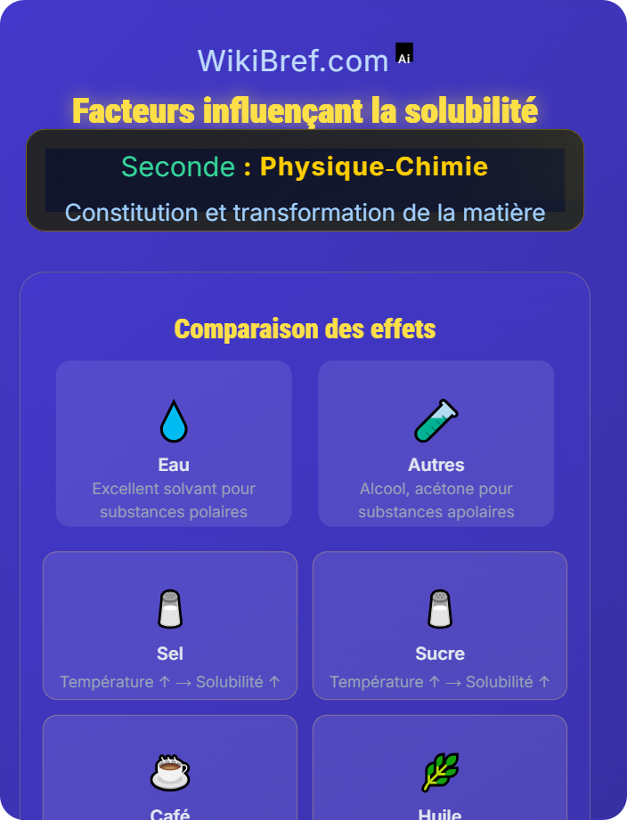 Facteurs influençant la solubilité Composition d'un mélange et solutions aqueuses