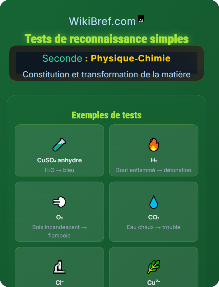 Tests de reconnaissance simples Identification d'une espèce chimique