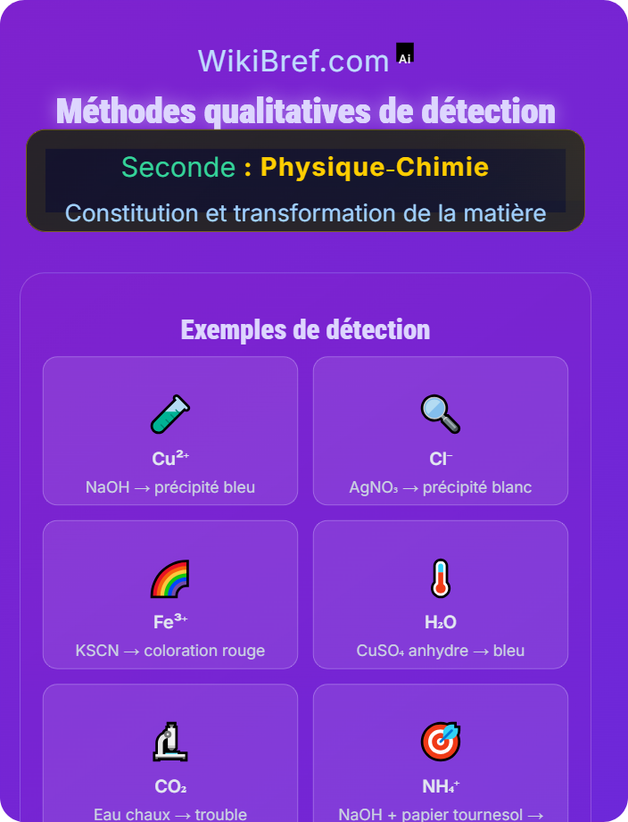 Méthodes qualitatives de détection Identification d'une espèce chimique