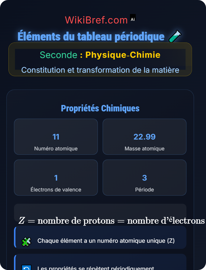 Éléments du tableau périodique Entités chimiques stables et ions