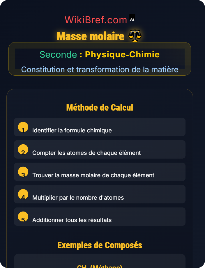 Masse molaire Quantité de matière et mole