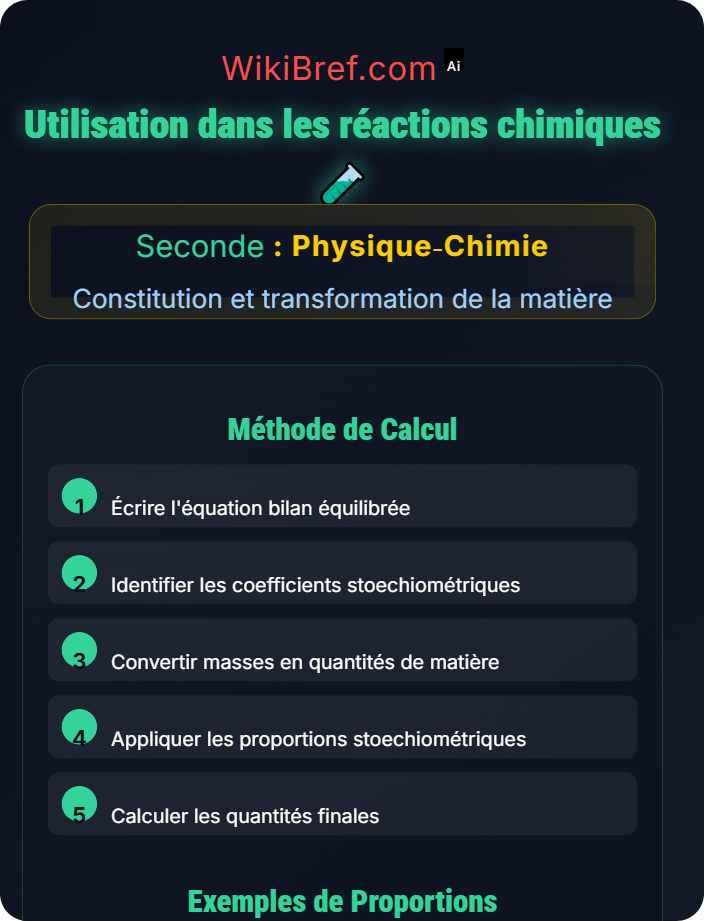 Utilisation dans les réactions chimiques Quantité de matière et mole