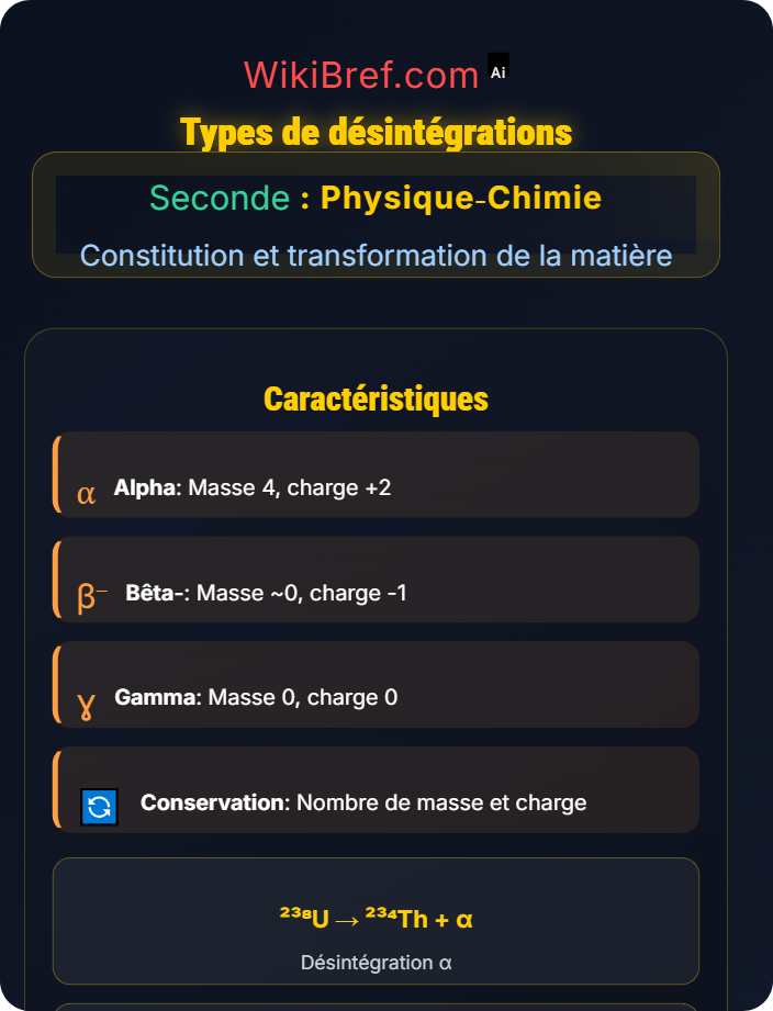 Types de désintégrations Transformations nucléaires
