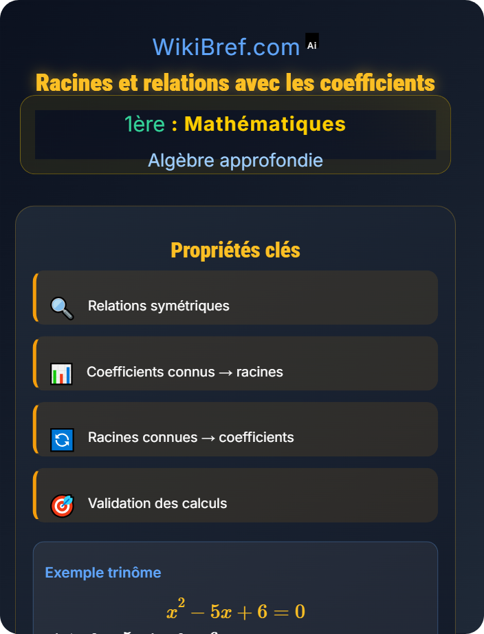 Racines et relations avec les coefficients Polynômes et factorisation