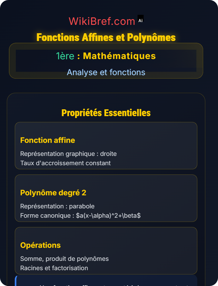 Fonctions affines et polynômes Fonctions de référence
