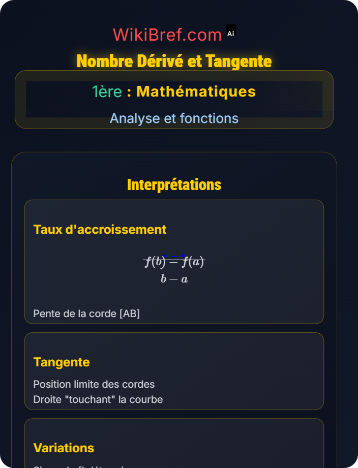 Nombre dérivé et tangente Dérivation