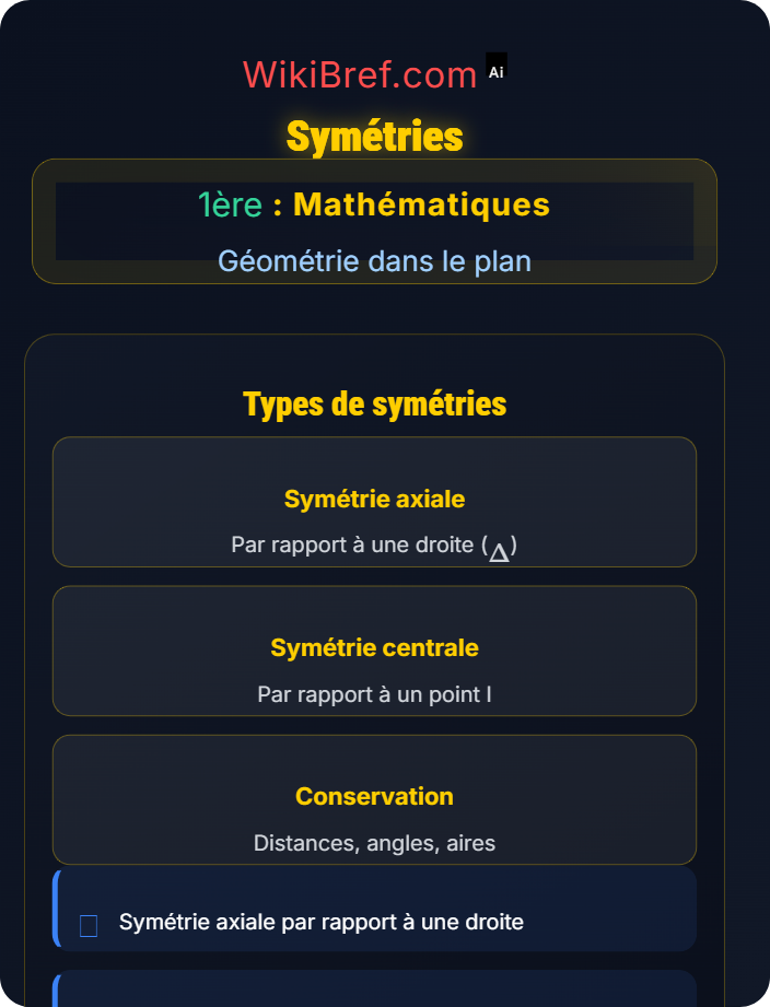 Symétries Géométrie repérée et transformations