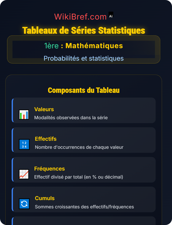 Tableaux de séries statistiques Statistiques descriptives avancées