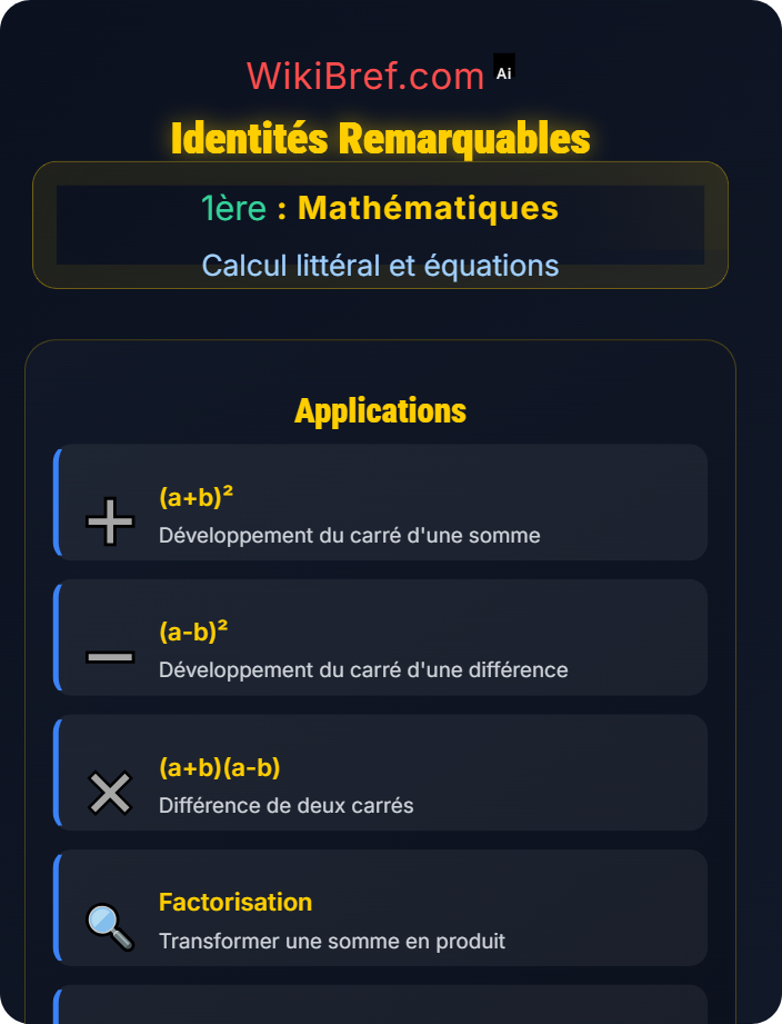Identités remarquables Manipulations algébriques
