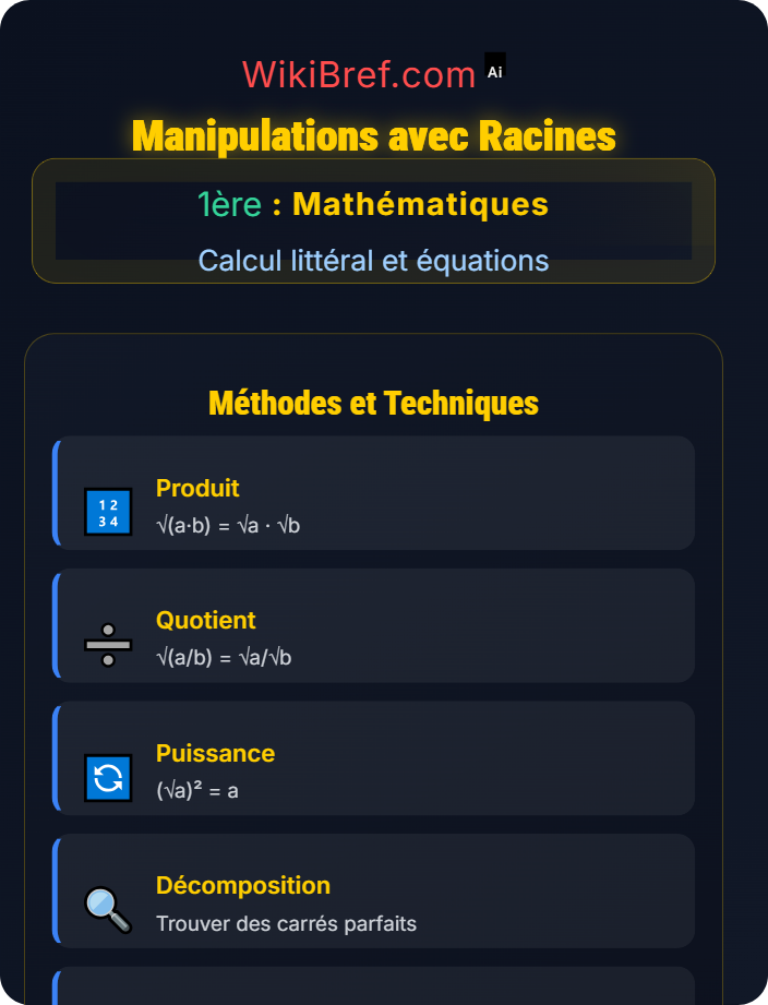 Manipulations avec racines Manipulations algébriques