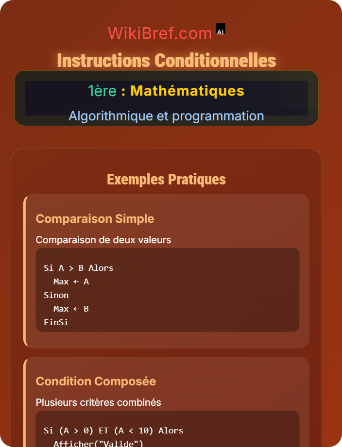 Instructions conditionnelles Initiation à l’algorithmique
