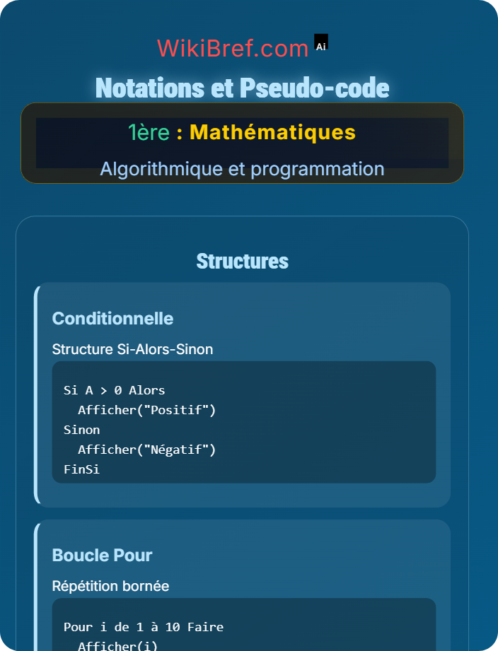 Notations et pseudo-code Initiation à l’algorithmique