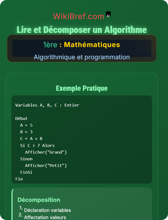 Lire et décomposer un algorithme Initiation à l’algorithmique