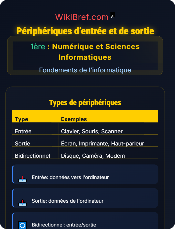 Périphériques d’entrée et de sortie Périphériques et interfaces