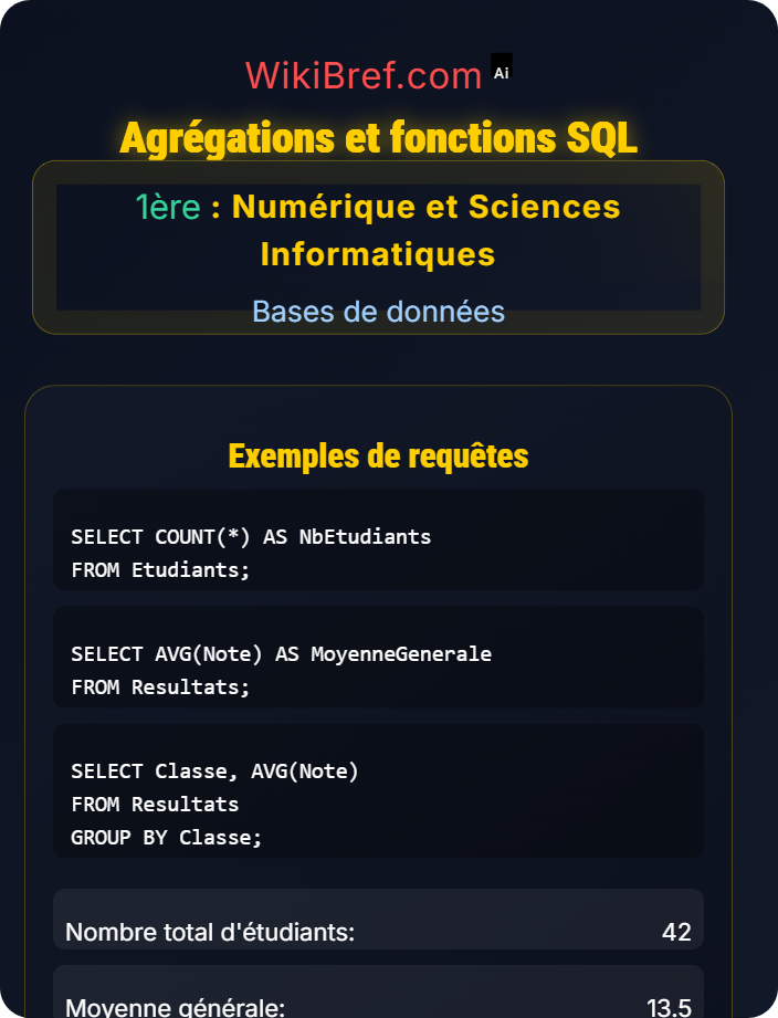 Agrégations et fonctions SQL Interrogation et manipulation