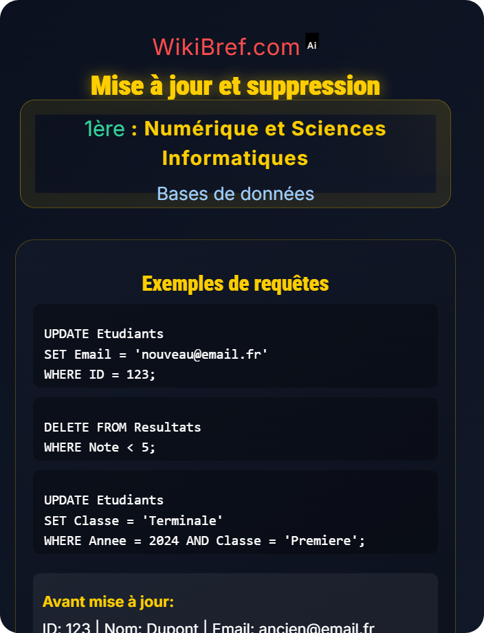 Mise à jour et suppression Interrogation et manipulation