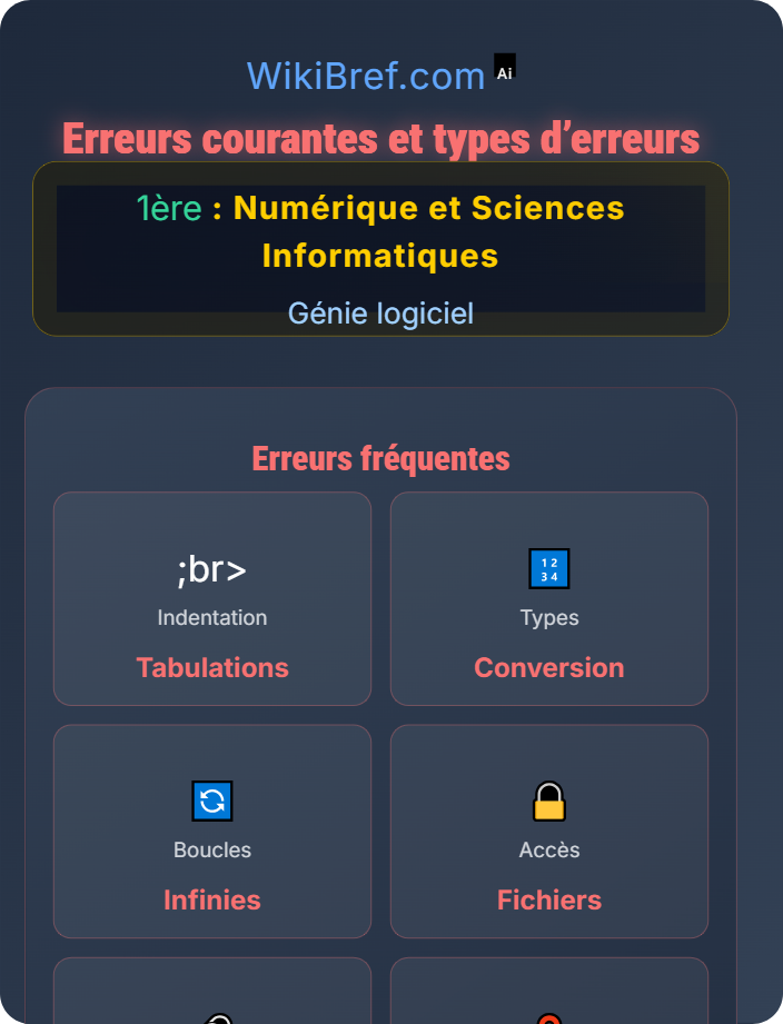 Erreurs courantes et types d’erreurs Débogage et vérification