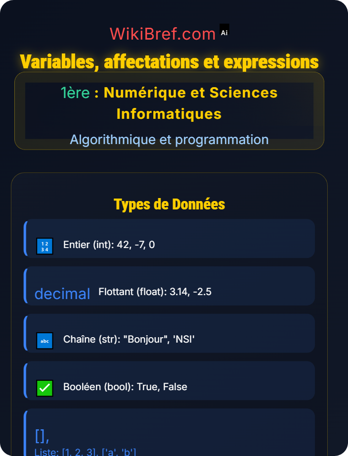 Variables, affectations et expressions Notions de base d’algorithmique