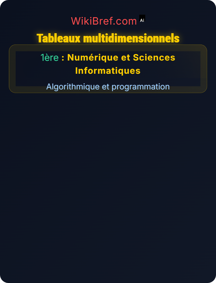 Tableaux multidimensionnels Structures de données simples