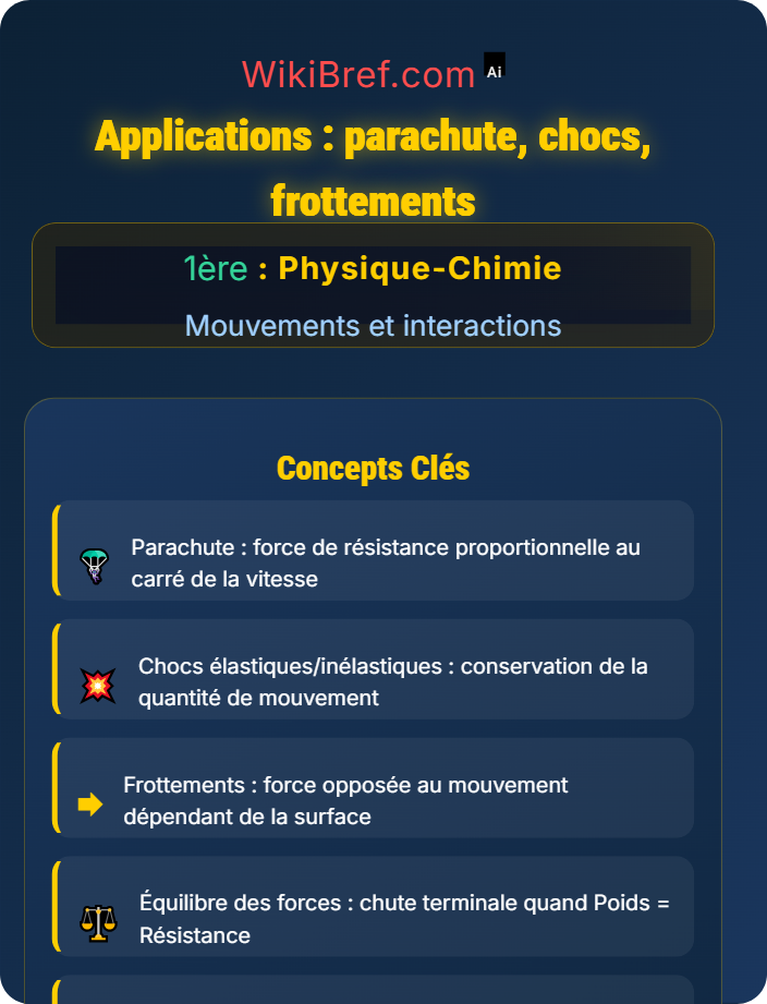 Applications : parachute, chocs, frottements Forces et lois dynamiques